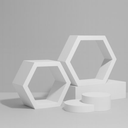 Ajunil’s Core Collection Hexagon Ring Podium Set with Block And Discs – Ideal For Product & Cosmetic Photo-shoot